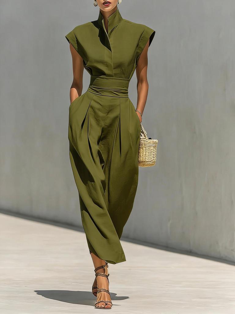 2026 European & American Style Women's Spring/Summer High-Waisted Skirt & Loose High-Neck Top Dress