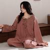 Pajamas women's spring and autumn large size pure cotton long-sleeved 1011 new high-end embroidery loose temperament loungewear set