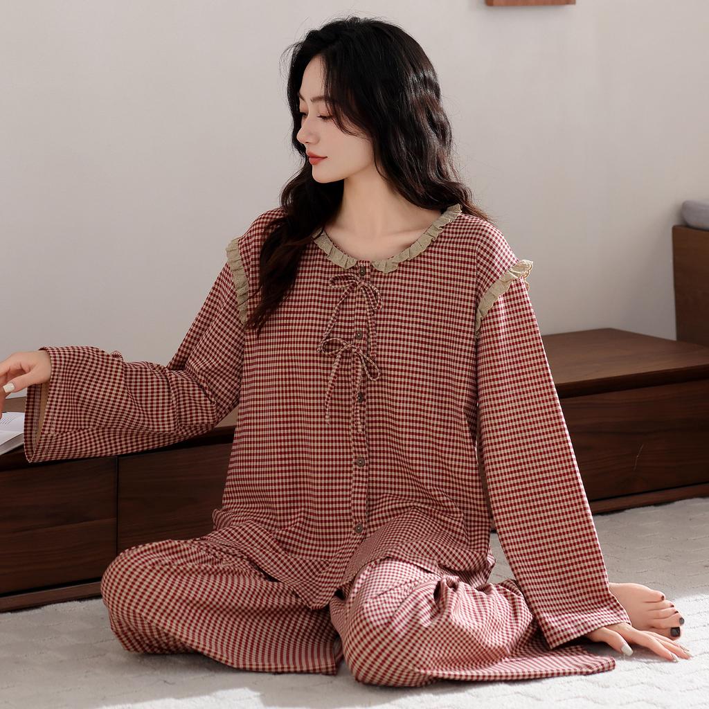 Pajamas women's spring and autumn large size pure cotton long-sleeved 1011 new high-end embroidery loose temperament loungewear set