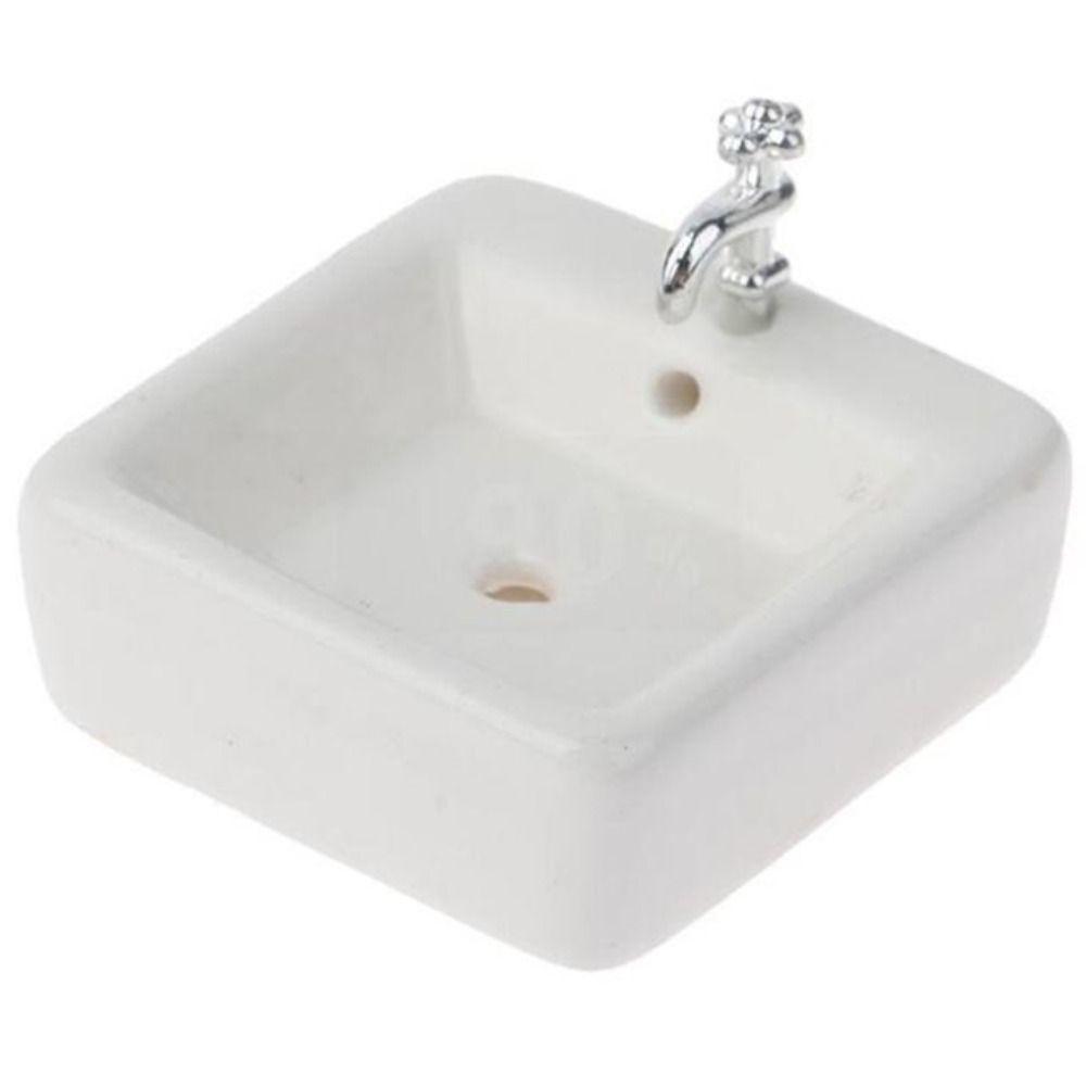 Pretend Play Wash Basin Figure Simulation Bathroom Sink Ceramic Dollhouse Toy Bathroom Sink Model