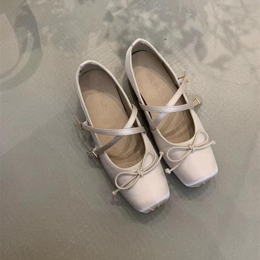 

Retro gentle fairy skirt low heel square head bow word belt single shoes women 2025 new ballet style women s shoes 39