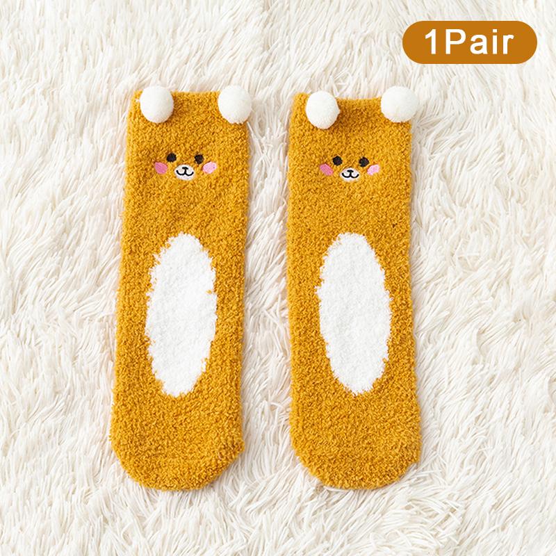 Korallenfleece-Socken für Damen Winter Nicht fusselnd Bodensocken Cartoon-Tier Plüsch Erwachsenen Dick Warm Schlafsocken