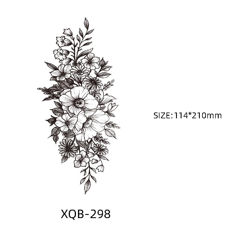 Waterproof Black & White Sketch Flower Half Sleeve Tattoo Stickers
