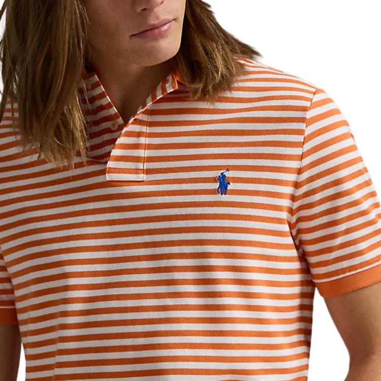 Polo Ralph Lauren Color Block Striped Logo Embroidered Short Sleeve Polo Shirt Men Tops Orange MNPOKNI1N821163-820