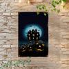 Halloween 2D Flat Metal Sign, Castle Pumpkin Pattern 8x12 Inch Waterproof Wall Art, Vintage Hanging Decor Indoor Outdoor