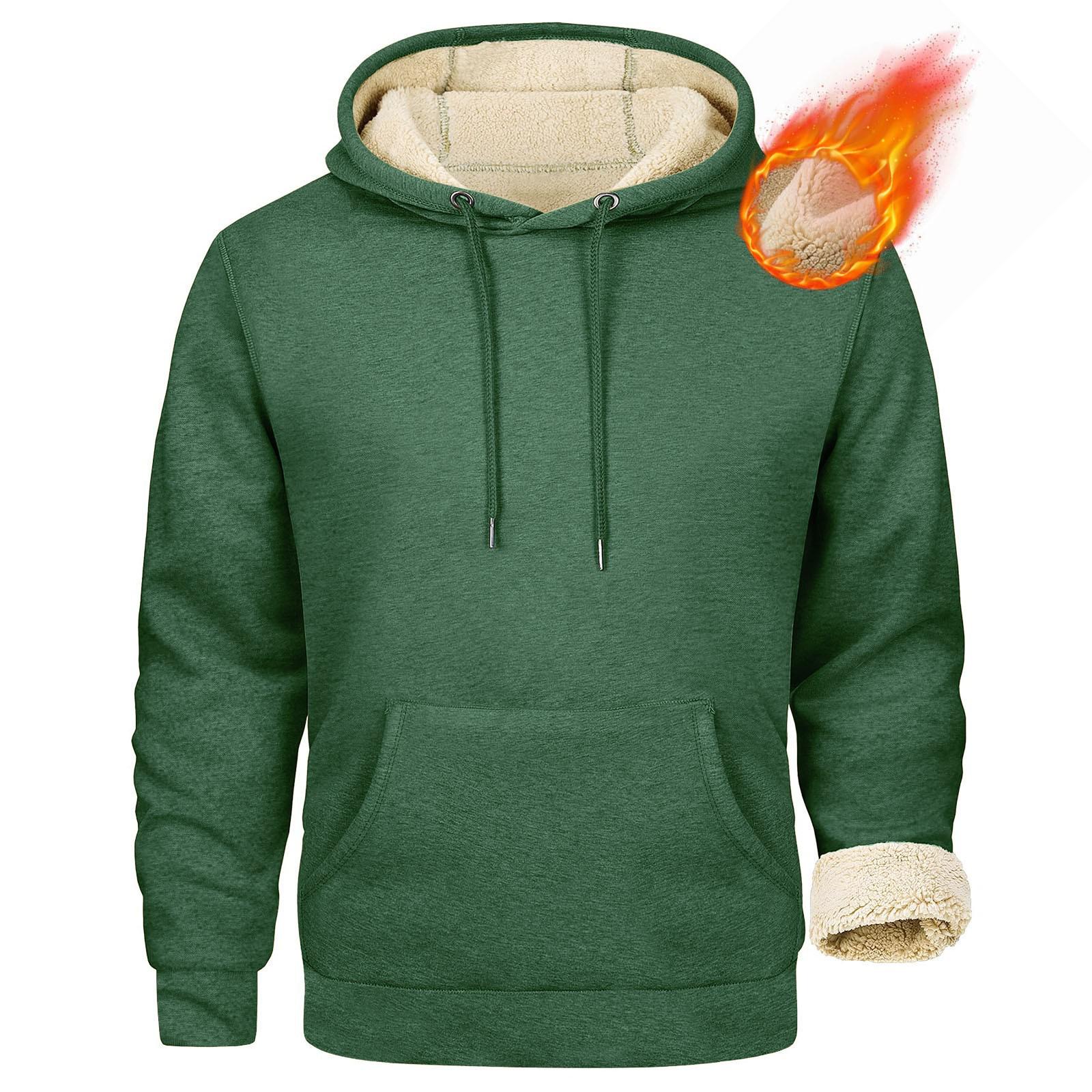 

Men s Hooded Sweatshirt - Autumn/Winter 2025, Solid Color, Plush Lined, Warm, Casual. L зелений