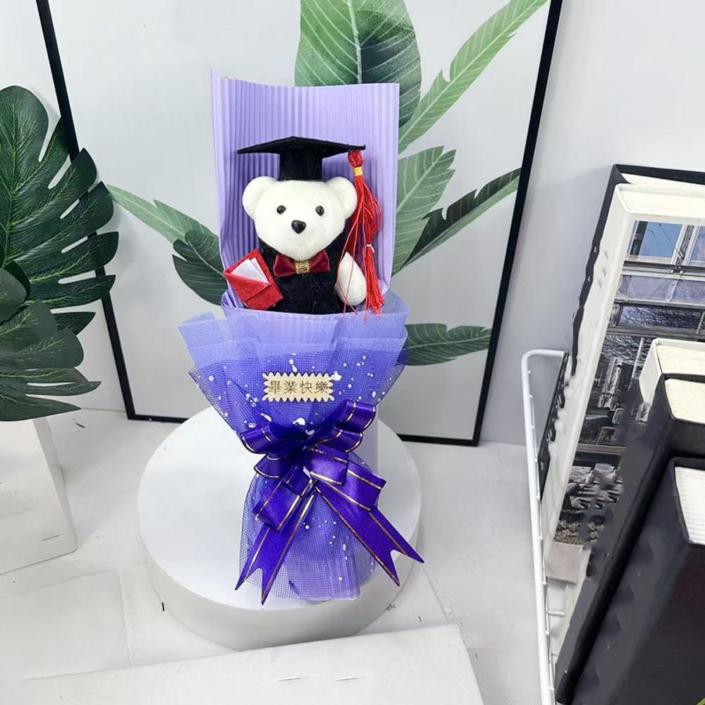 Lovely Graduation Bear Bouquet Simulated Plush Toy Bouquet Stuffed Simulated Bear  Commencement