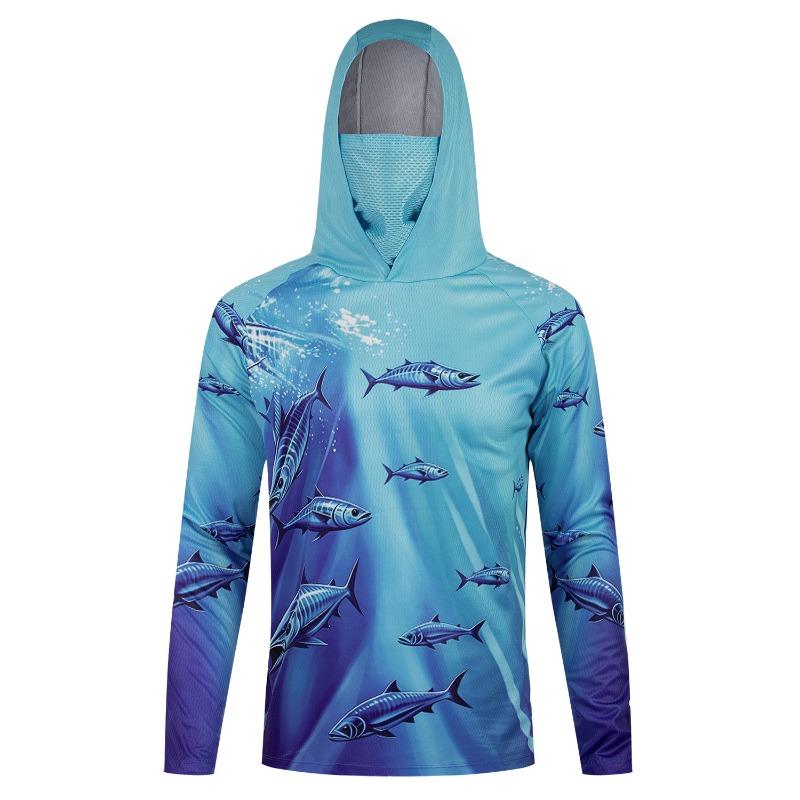 Fishing Shirt Hooded Men Fishing Clothes Outdoor Summer Mask Hoodie Sun Uv Protection Performance Jersey