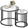 Round Coffee Tables Set of 2, Nesting Tables with Tempered Glass Top and Steel Frame, Black