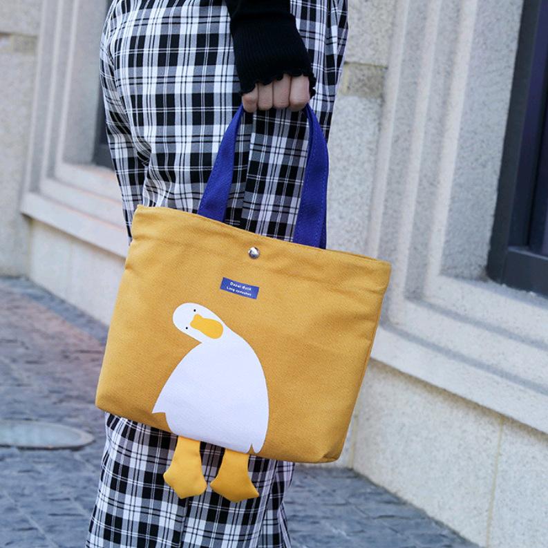 Japan And Korea Cute Duck And Duck Canvas Bag Casual Handbag Student Bag Shoulder Portable Tote Storage Bag