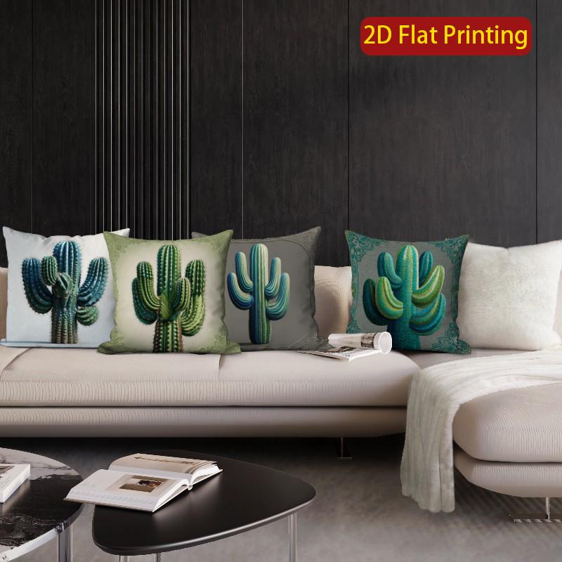 2D Bohemian Cactus Print Throw Pillow Covers Pattern Cushion Cover Suitable For Sofa Bedroom Car Pillow Cover