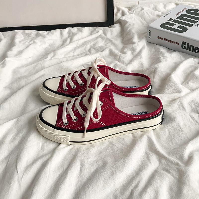 Half-drag canvas shoes female student white shoes versatile 203