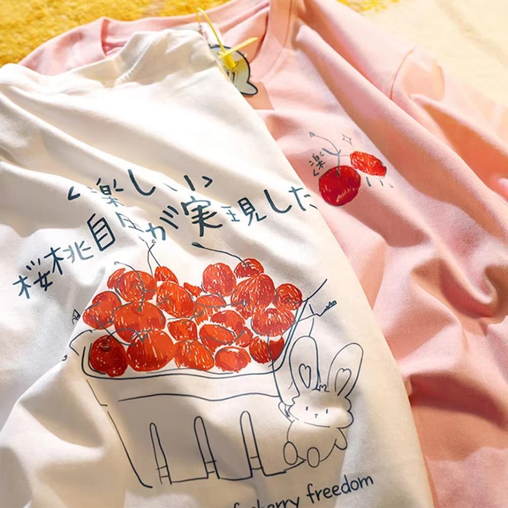 Japanese Funny Retro Trendy T-shirt Men Women Short Sleeved Bf Loose Oversize Pure Cotton T-shirt Couple Top Summer Street Tee
