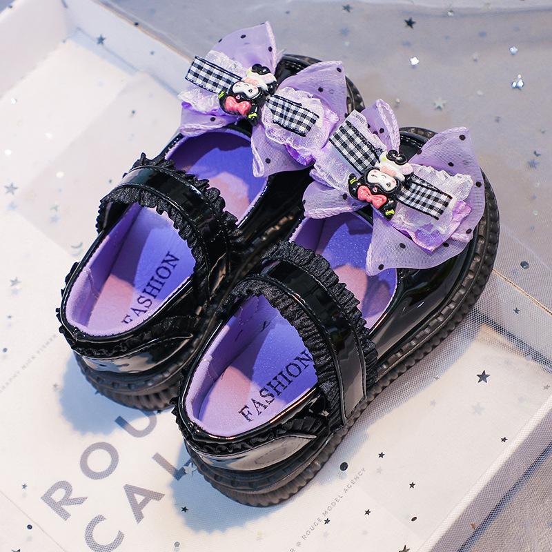 

Girls Black Kuromi Leather Shoes, New Spring Model for Elementary School Students, British Style Princess Shoes, Soft Sole Performance Shoes 26-31One Hand6Double чёрный