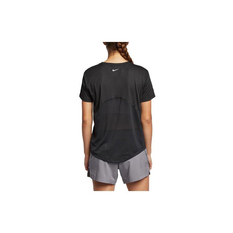 Nike Miler Solid Logo Round Neck Loose Fit Sports Short Sleeve T-Shirt Women Tops Black AJ8121-010