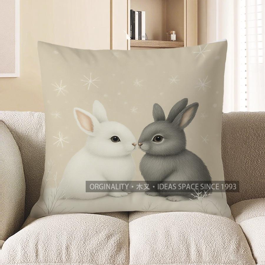 Home Decor Two Rabbits Starry Night Pillow Cover Pattern Cushion Cover Suitable For Sofa Bedroom Car Pillow Cover