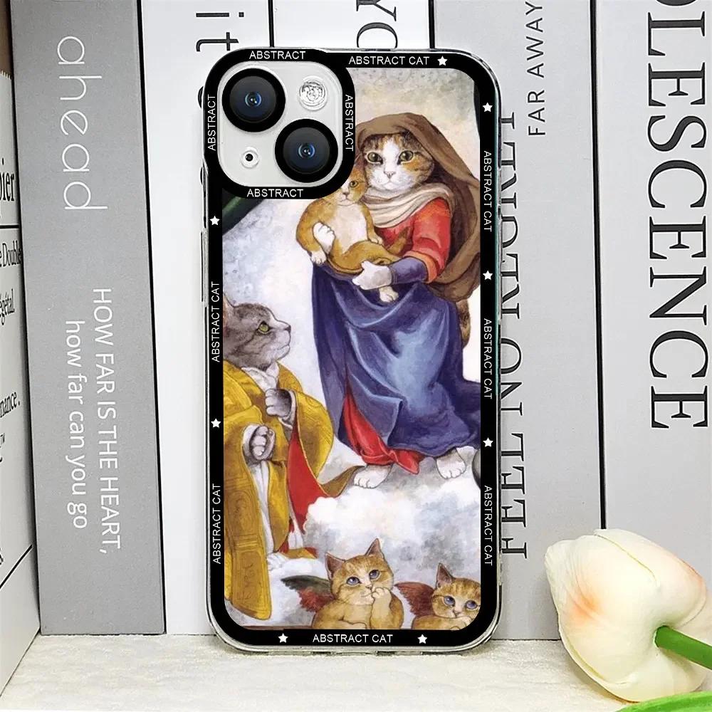 Ästhetische Van-Gogh Gustav Klimt Mona Lisa Dicker Katze Kunst Handyhülle für IPhone 16 15 13 12 11 Pro Max Mini XS X 14 Plus Klare Hülle