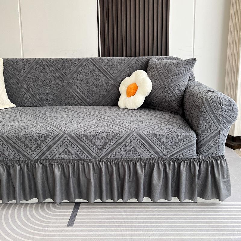 New Skirted Sofa Cover All Purpose  Four Season Anti Cat Scratch  Straight Row Three Seat Sofa Cover Cloth
