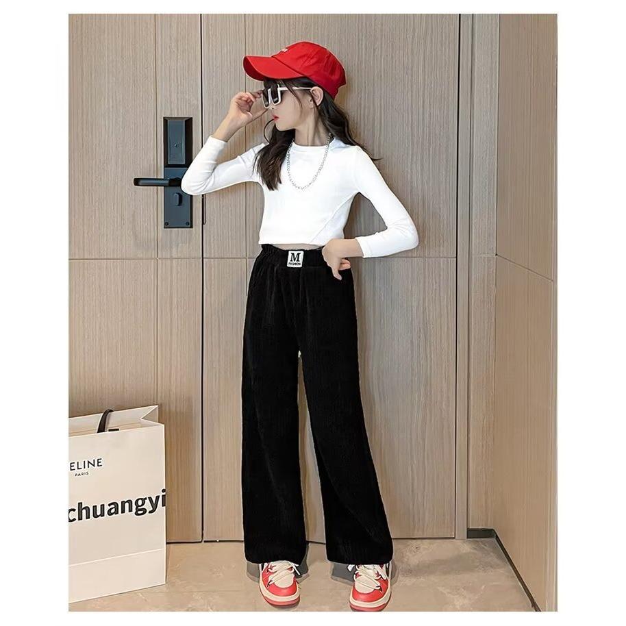 

Модные вельветовые брюки-палаццо для девочек на весну, осень и зиму – повседневная одежда для детей 150 чёрный