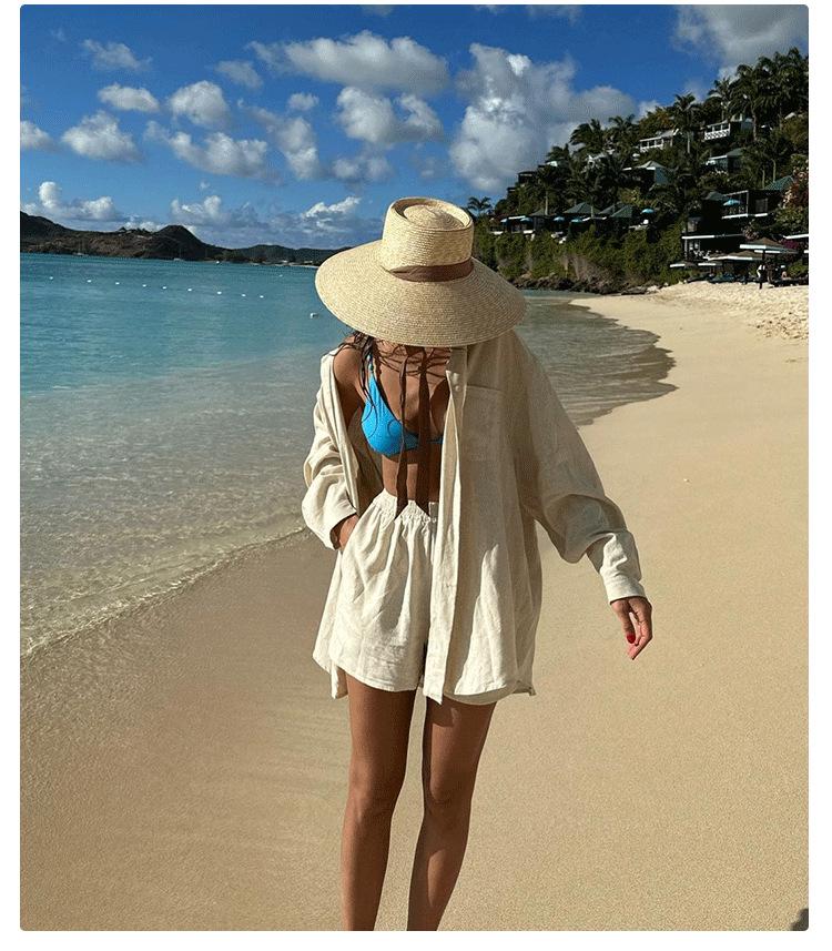 Women's Wide Brim Straw Hat with Ribbon for Beach Vacation and Sun Protection