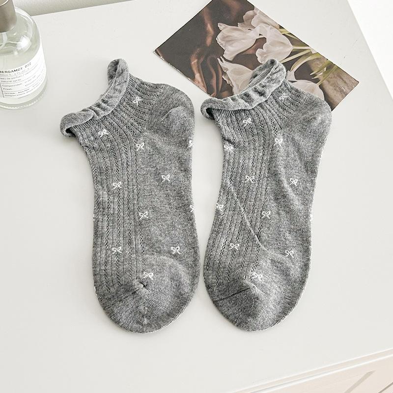 

Женские летние тонкие носки из чистого хлопка с бантом, кружевом, сеткой, дышащие, впитывающие пот, с низкой посадкой, носки-лодочки с вырезом на подъеме 1 pair серый
