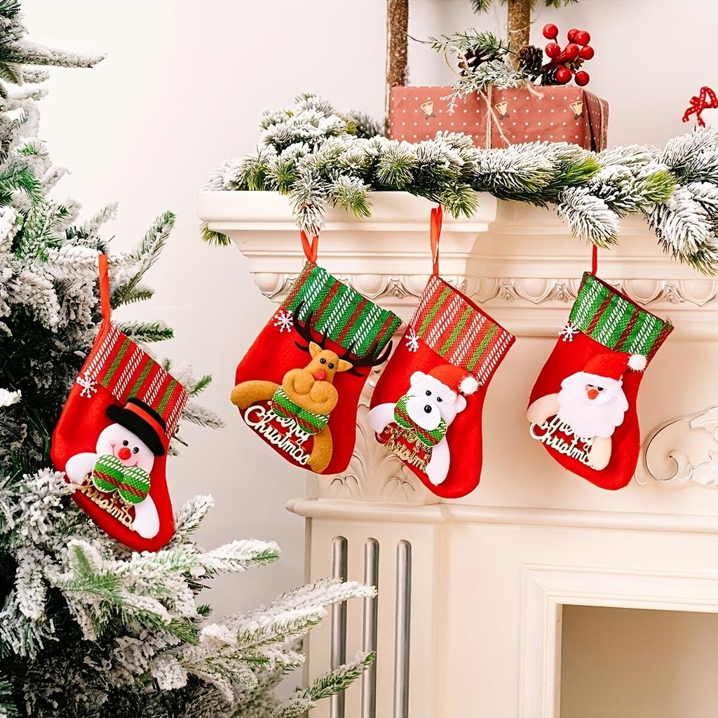 1/4pcs-Merry Christmas Socks Christmas Tree Ornaments Sack Xmas Gift Candy Bag Cute Fabrics with Multiple Styles