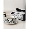 Black and White PatternCeramic Dishes and Plates Sets Korean Simple Retro Afternoon Tea Cup with Tray Special Tableware