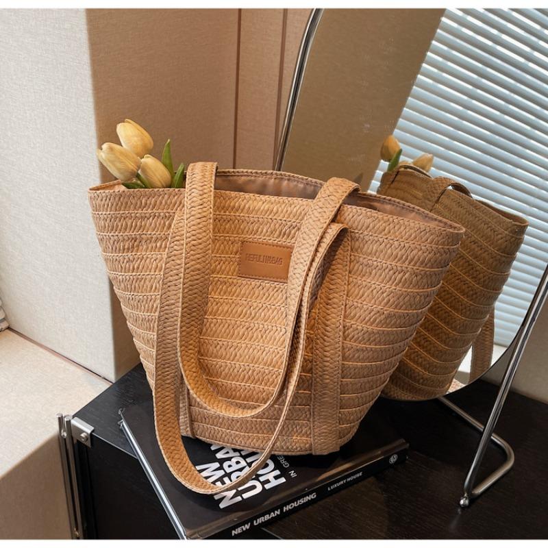 

New spring and summer fashion casual versatile woven bag large capacity tote bag shoulder straw bag хаки
