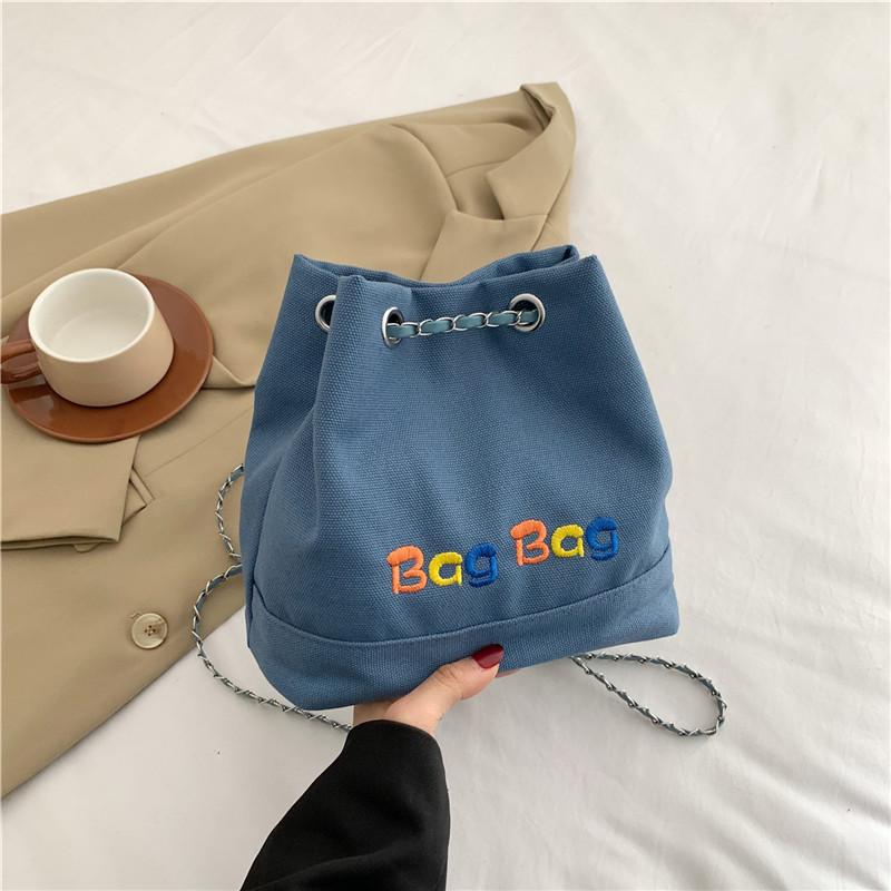 Canvas Small Bag for Women New Fashionable Fashionable Chain Letters and Bucket Bag for Students Girl Crossbody Bag