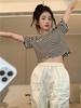 Versatile Striped Short-sleeved T-shirt Women's Ins Trendy Summer New Korean Version Design Slim-fitting Short Student Top