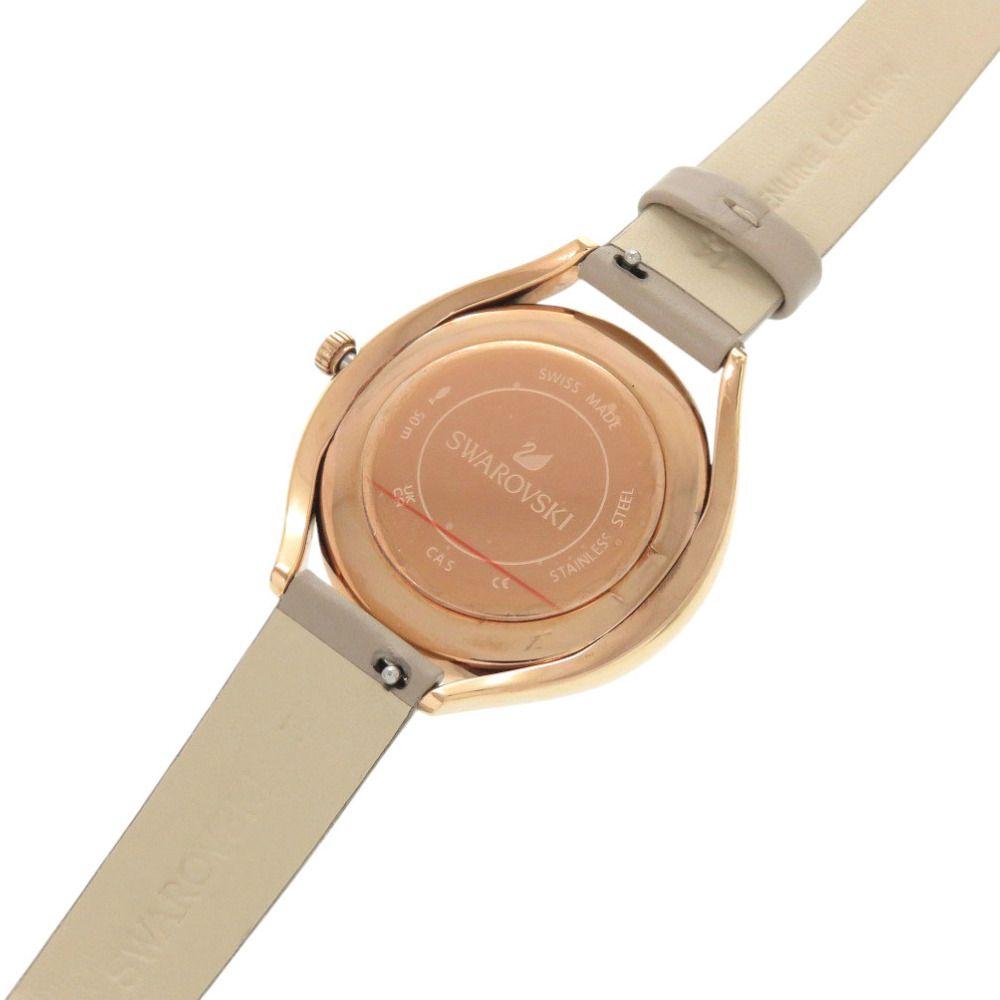Used Like new Swarovski Crystal Line Aura SS Leather White Quartz Watch 0609 SWAROVSKI