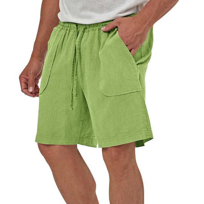 Men Linen Casual Shorts, Elastic Drawstring Waist Big Patch Pocket Loose Fit Lightweight Summer Beach Walking Shorts With Side Pockets Multiple Colors