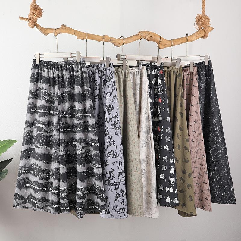 Cool cotton culottes, wide-leg pants, loose and drape, walking pants for home wear, thin legs, floral big swing a-word long skirt