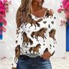 Women Plus Size Asymmetric Cutout Neck Cold Shoulder Long Sleeve Lipstick Leopard Print White Fitted Top