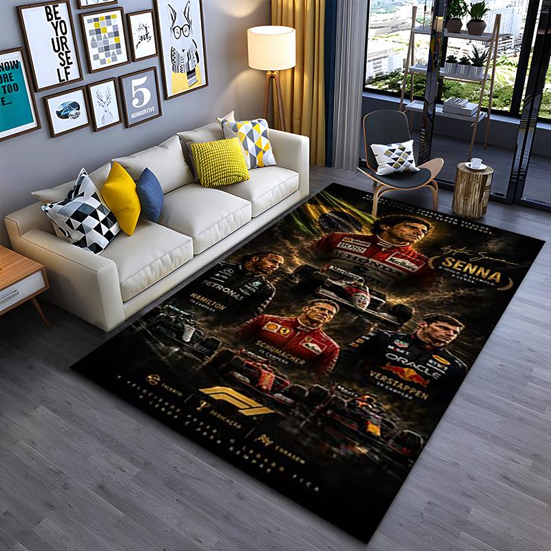 Sportlicher Teppich, F1 Senna Hamilton Schumacher Verstappen Champions Poster, Fan-Höhlen-Dekoration, Rutschfeste Matte