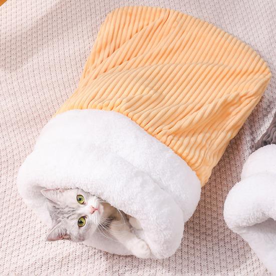 Katzen-Schlafsack Gemütliche Winter-Katzenhöhle Bett Weicher Plüsch Katzen-Sack Warmer Haustier-Tunnel Versteck Beruhigendes Bett für Wohnungskatzen Kätzchen