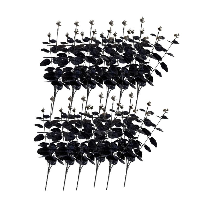 1/10/12Pcs Artificial Leaf Branch, 34cm Artificial Plant Black Leaves for Halloween Party Centerpieces, Home Decoration