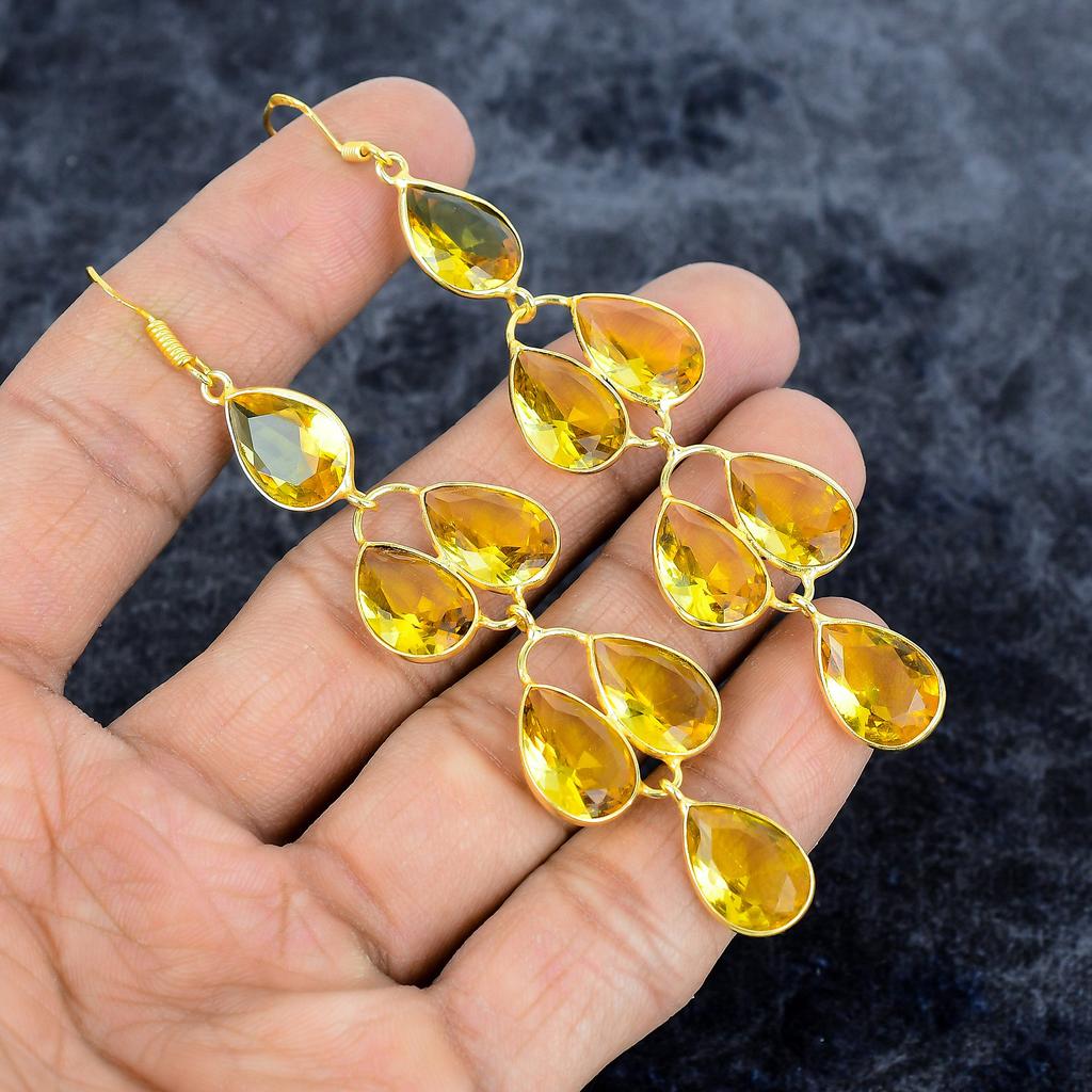 Citrine Gemstone Handmade 925 Sterling Silver Jewelry Earring 3.82" M-2990