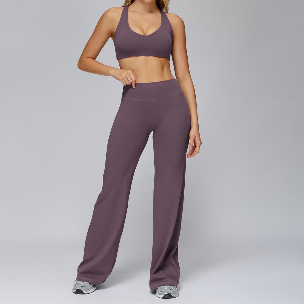 European-American Yoga Set: Brushed Wide-Leg Sportswear for Running & Fitness