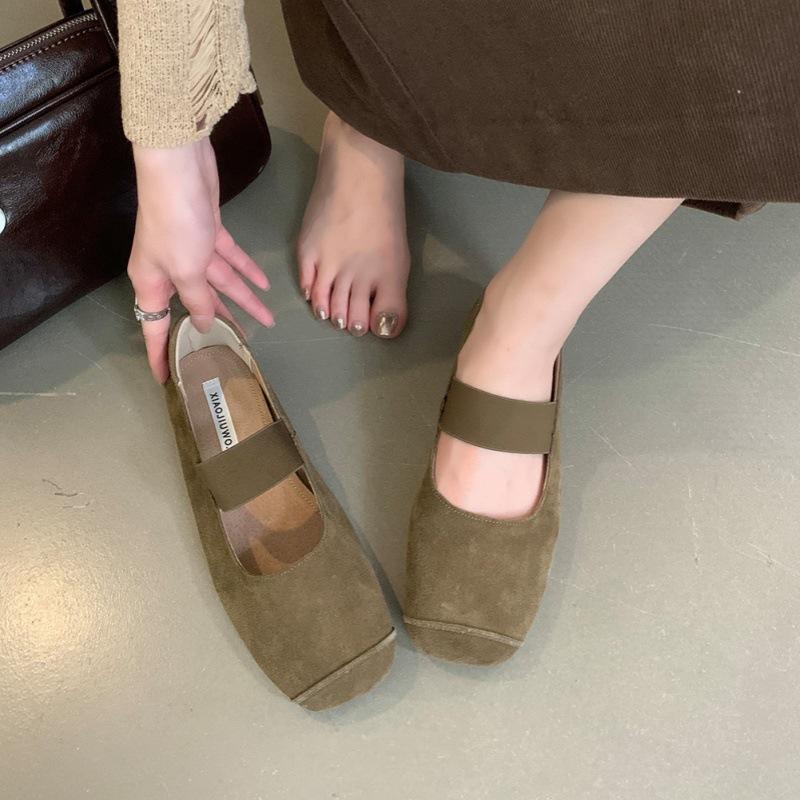 Main Push Version! Ballet Soft Leather Round Head Shallow Mouth Single Shoes Women's Autumn New Retro Elastic Band Flat-soled Beanie Shoes