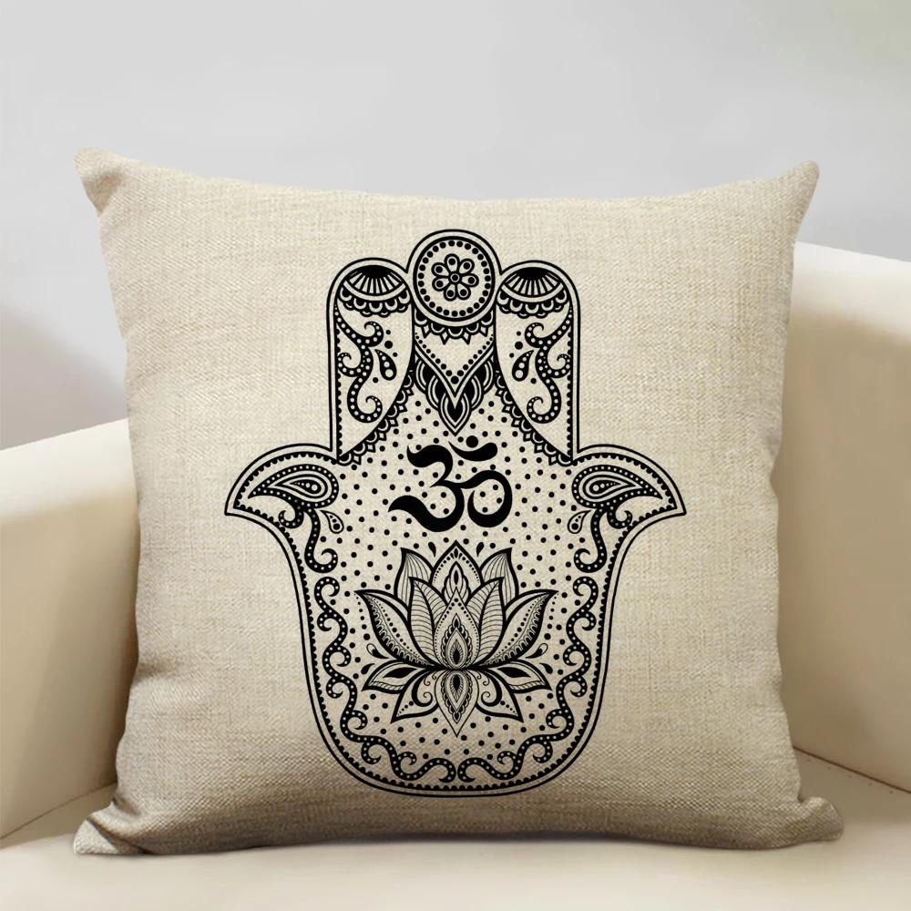 Mandala Sofa Decorative Throw Pillow Case, Hamsa Cushion Cover, Home Living Room Pillow Cover, 45x45cm