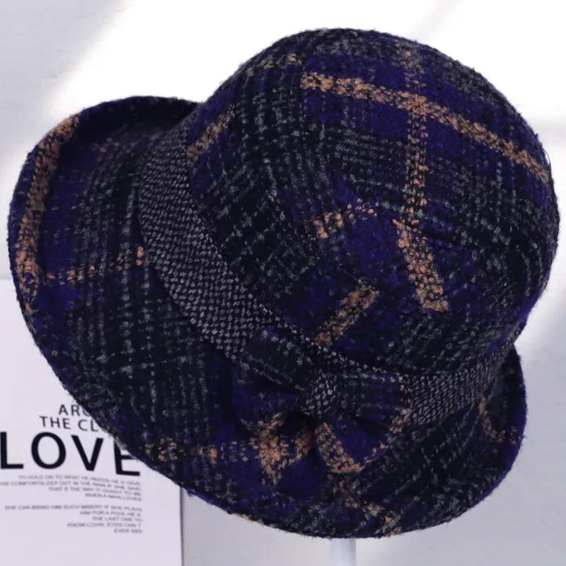 

WTEMPO Женские теплые зимние шапки контрастной расцветки с клетчатым принтом, ветрозащитные и непродуваемые для мамы, мягкие шапки-ведра с бантом для улицы 1pc темно-синий