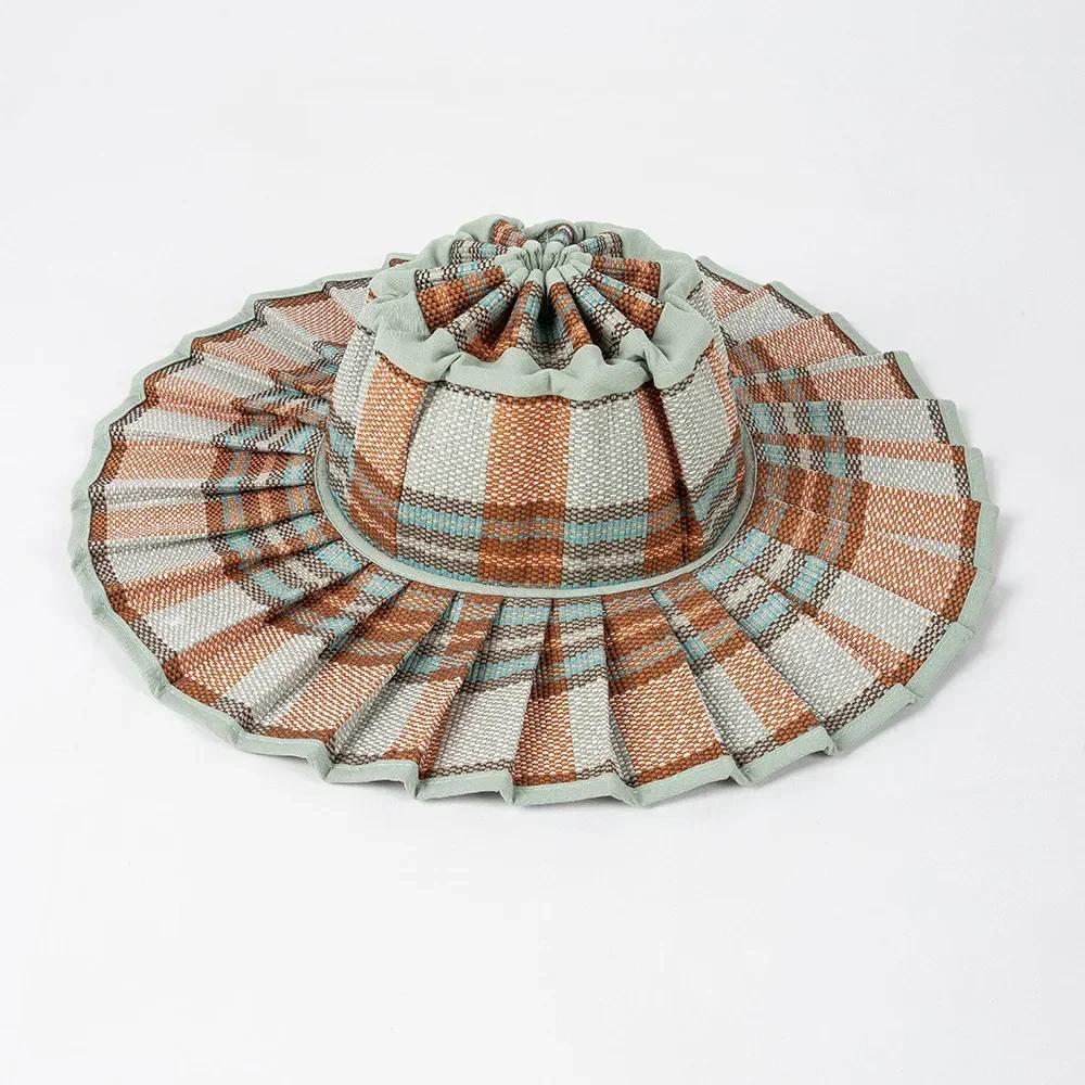 Y2K Parent-Child Summer Reversible Pleated Sun Hats for Women Casual Straw Hat Outdoor Beach Shade Straps Lady Gorras Para Mujer