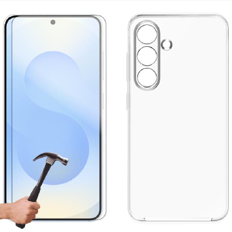 S25 For Galaxy Clear Back Case Cover And Tempered Glass Protector Screen