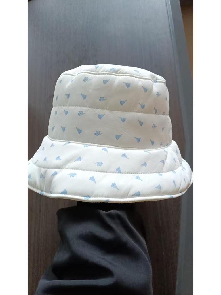 Reversible Korean-Style Down Cotton Bucket Hat for Women - Autumn/Winter Large Brim, Waterproof, Sunshade, Warm.