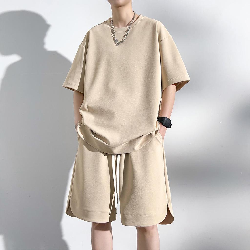 Summer Short Sleeve T-Shirt and Shorts Set Solid Color Tracksuits Loose Oversized Men's Sets Casual Sports Suit