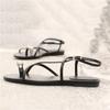 Leather Metal Sleeve Toe Roman Sandals Women's 2025 Summer New Open-toed Flat Bottom One-word Cross Strap Cool Slippers
