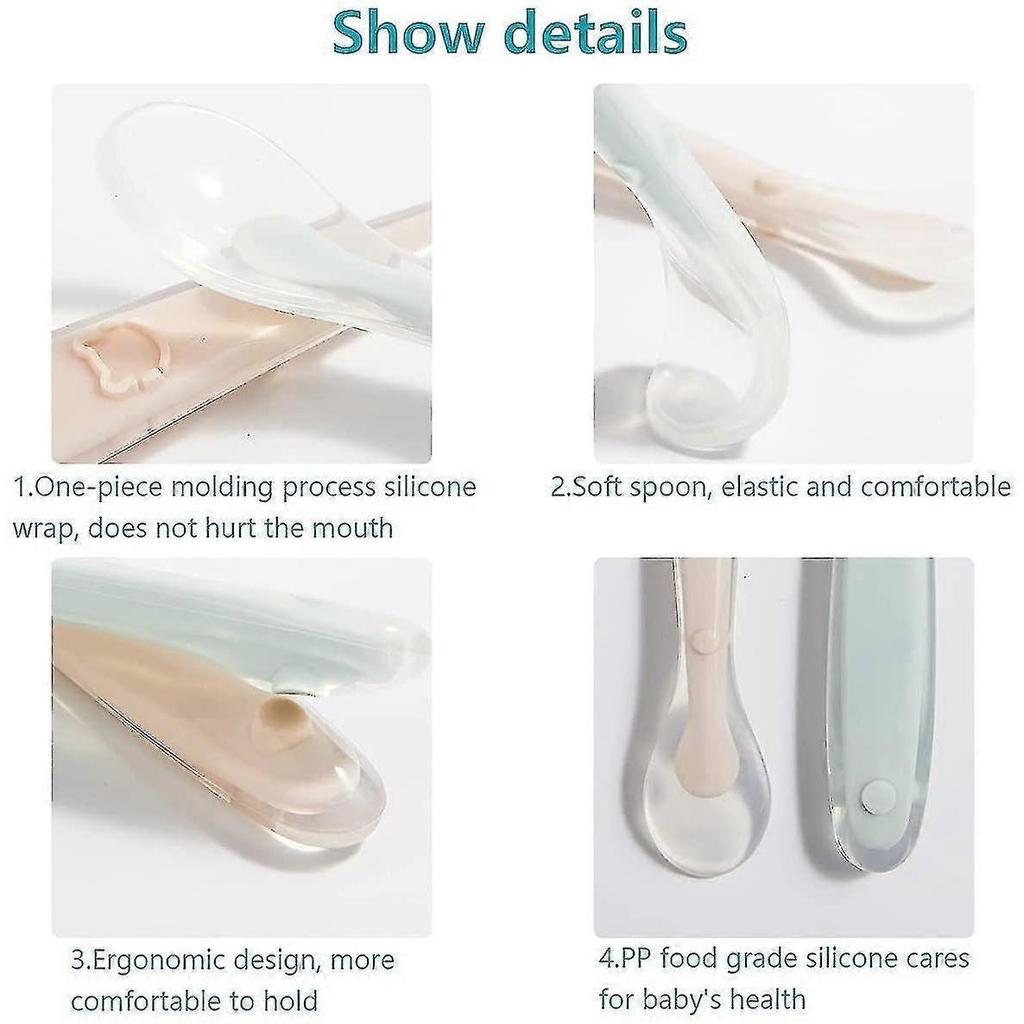 4 Silicone Baby Spoon, Soft Curved Baby Feeding Spoon, Rice Porridge Spoon Tw