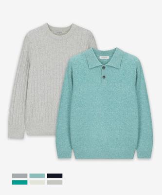 MINDBRIDGE [Set][Select Cable + Collar Neck][Air Wool] Alpaca Semi-Overfit Knit - 7 Colors
