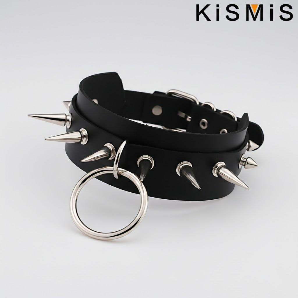 

Exaggerated Harajuku Style O-ring Collar Necklace Spiked Rivet Chain for Nightclub Bar Street Fashion чёрный